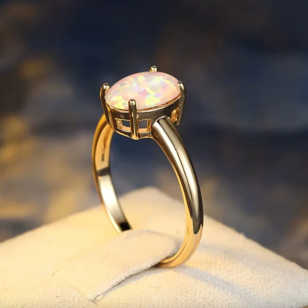 NEW 14k Gold White Opal Ring Band - Picture 5 of 7